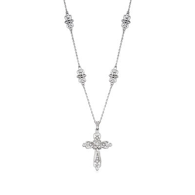 .25 ct. t.w. Diamond Openwork Cross Necklace in Sterling Silver