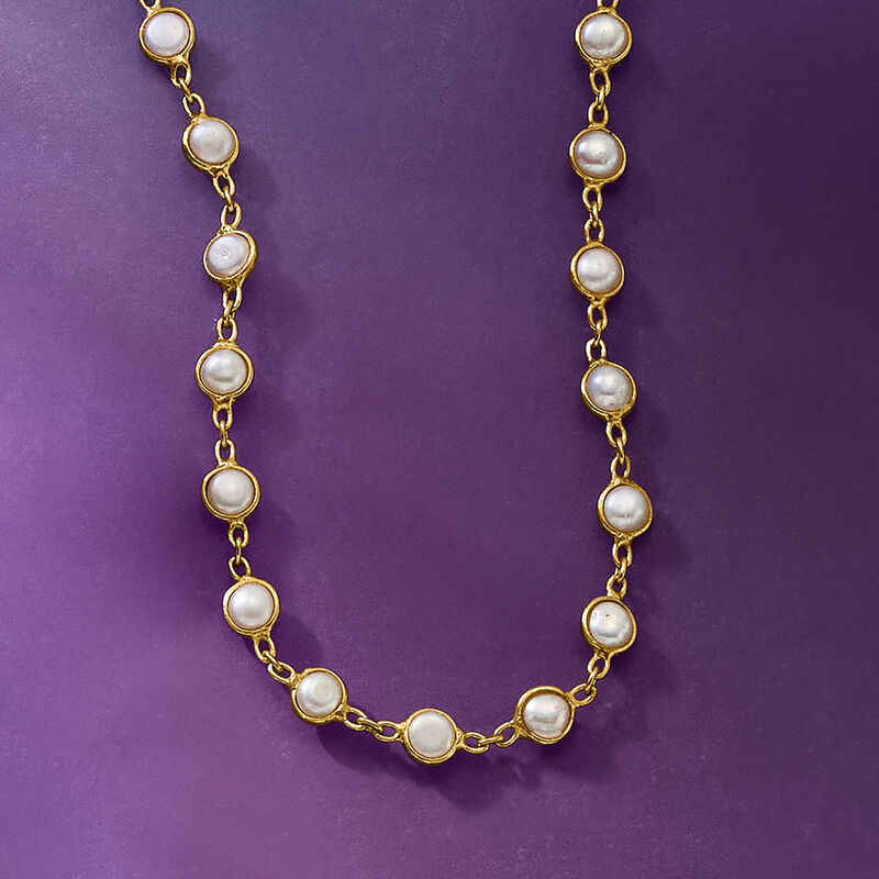 4mm Cultured Pearl Station Necklace in 18kt Gold Over Sterling image number 2