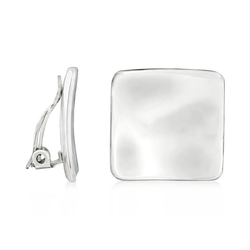 Zina Sterling Silver "Contemporary" Concave Square Clip-On Earrings image number 2