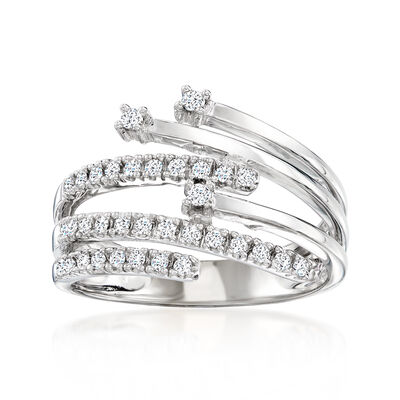 C. 1990 Vintage .45 ct. t.w. Diamond Multi-Row Bypass Ring in 14kt White Gold