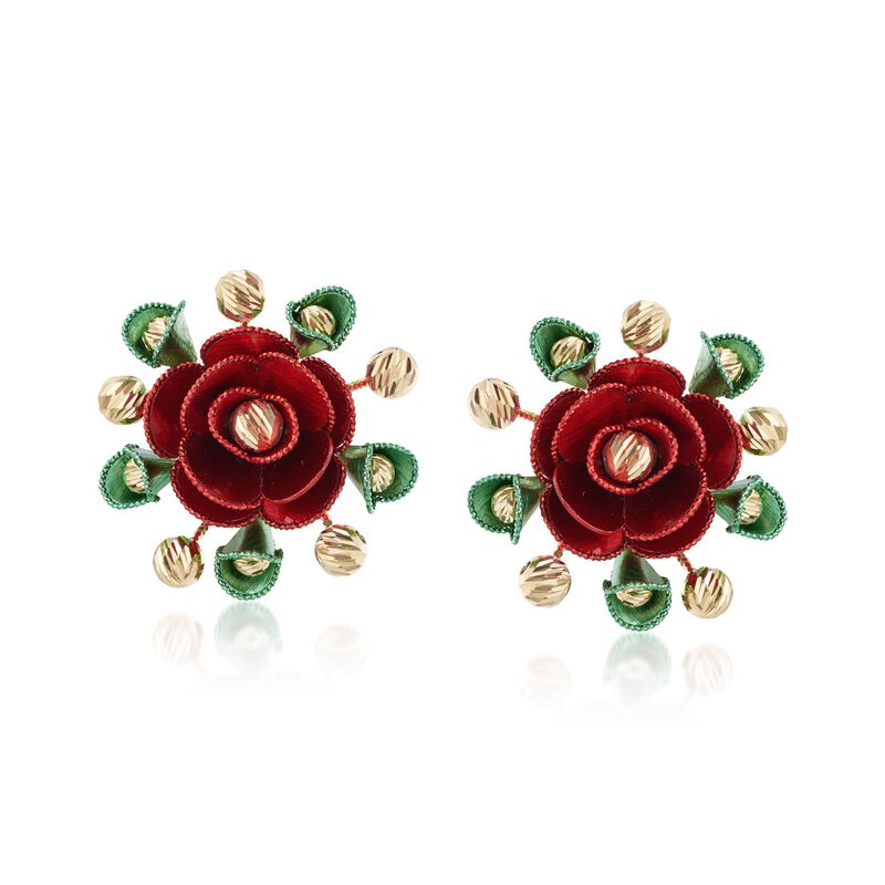 Italian 14kt Yellow Gold Rose Earrings image number 0