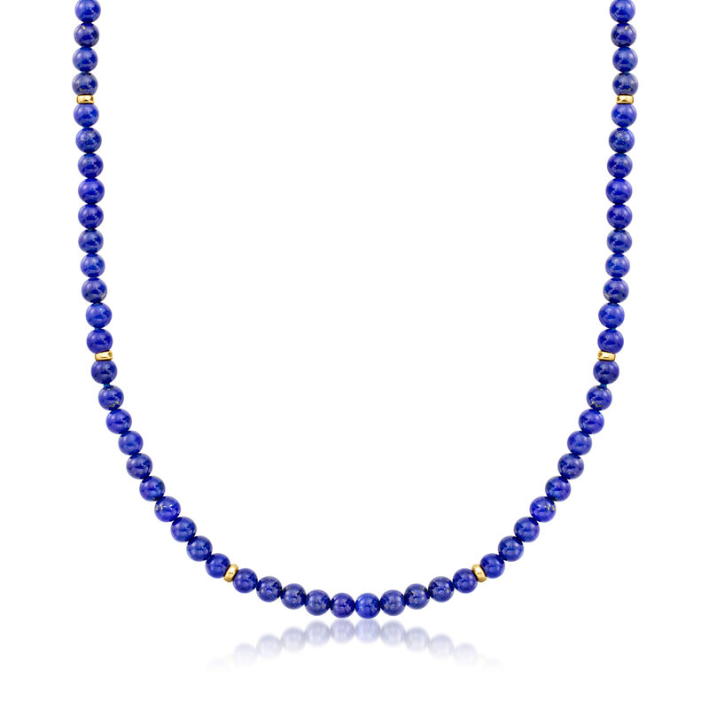 C. 1980 Vintage 6mm Lapis Bead Necklace with 14kt Yellow Gold image number 0