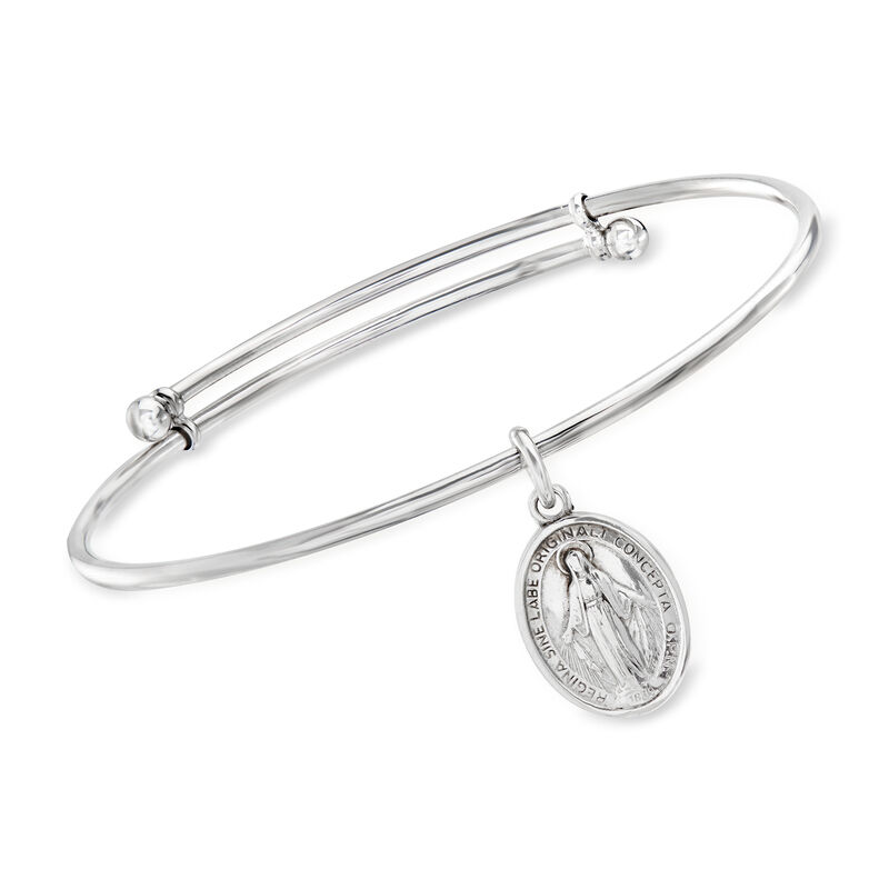 Italian Sterling Silver Miraculous Medal Charm Bangle Bracelet image number 0