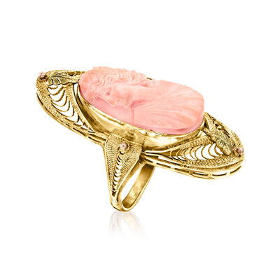 C. 1980 Vintage Coral Cameo Ring in 10kt Yellow Gold