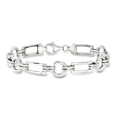 Sterling Silver Rectangular and Circle-Link Bracelet