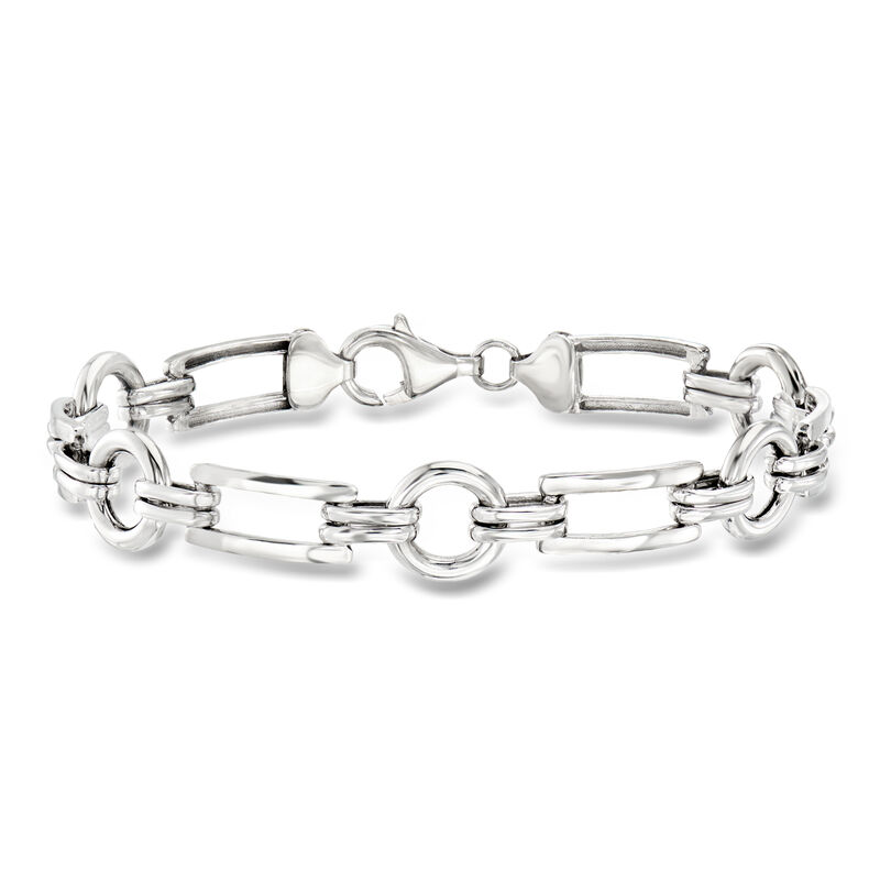 Sterling Silver Rectangular and Circle-Link Bracelet image number 0