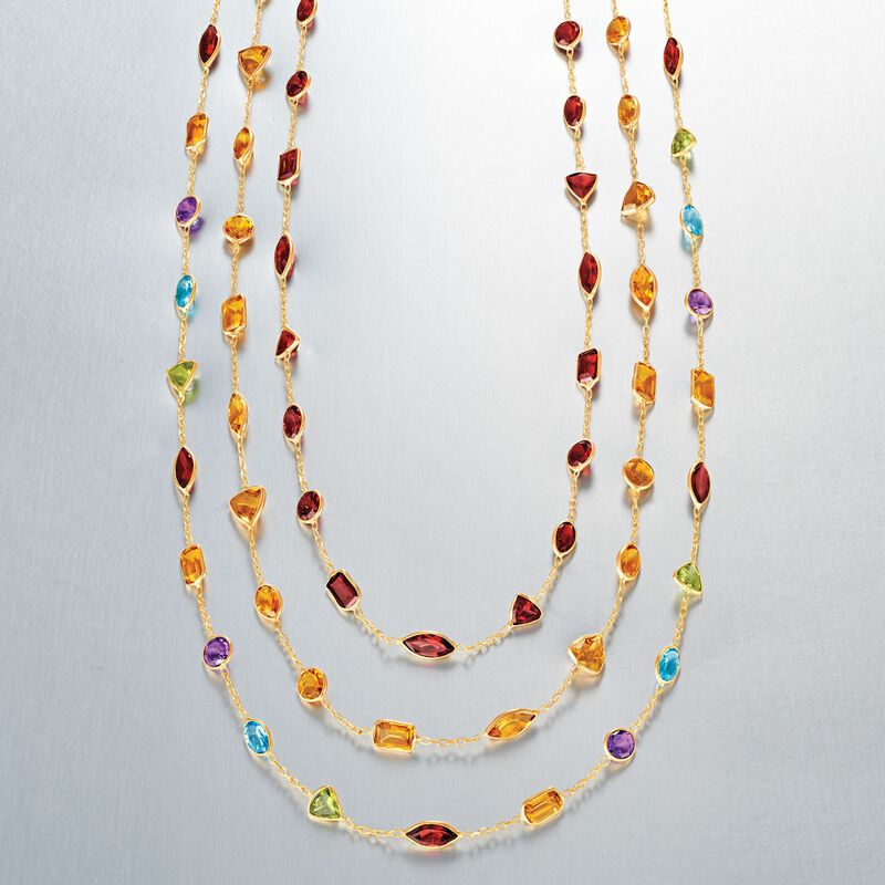 9.70 ct. t.w. Multi-Gemstone Station Necklace in 14kt Yellow Gold image number 2