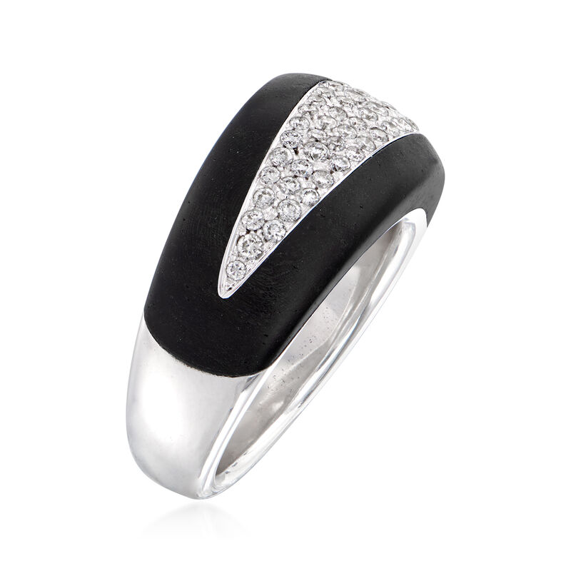 C. 1990 Vintage Bucherer .41 ct. t.w. Diamond and Carved Wood Ring in 18kt White Gold image number 2