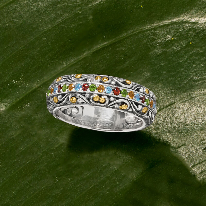 .34 ct. t.w. Multi-Gemstone Bali-Style Ring in Sterling Silver with 18kt Yellow Gold image number 4