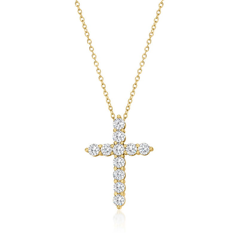 1.00 ct. t.w. Lab-Grown Diamond Cross Pendant Necklace in 18kt Gold Over Sterling image number 0