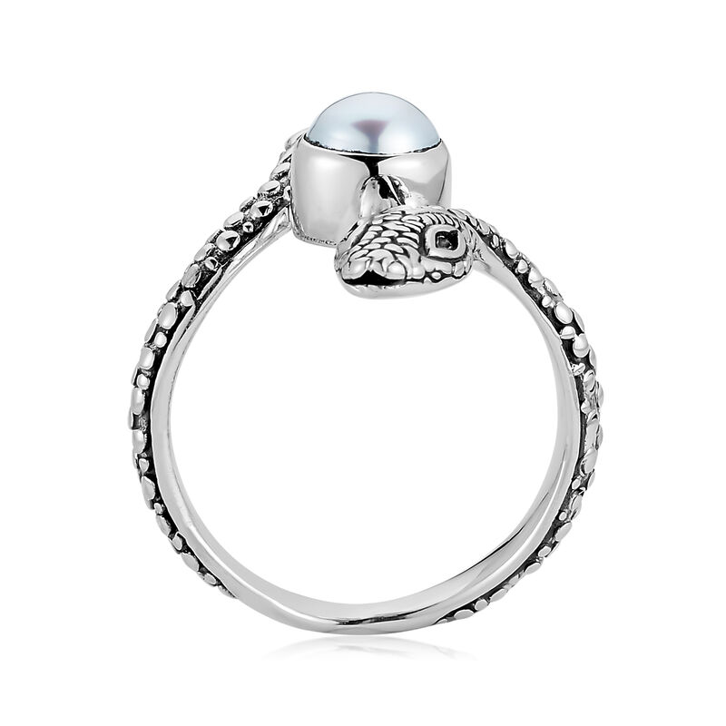 Cultured Pearl Snake Bypass Ring in Sterling Silver image number 3