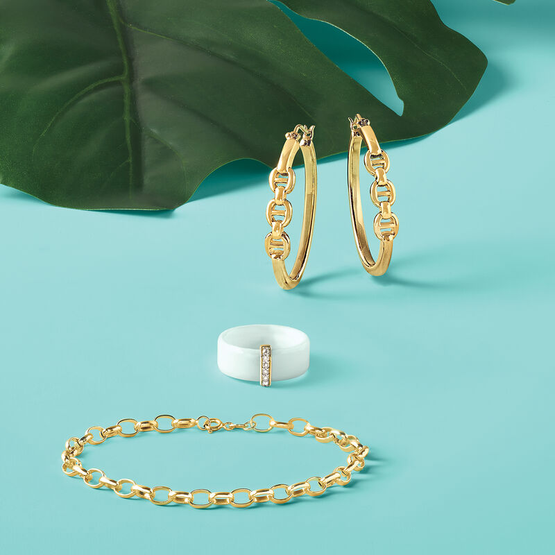 14kt Yellow Gold Mariner-Link Hoop Earrings image number 2