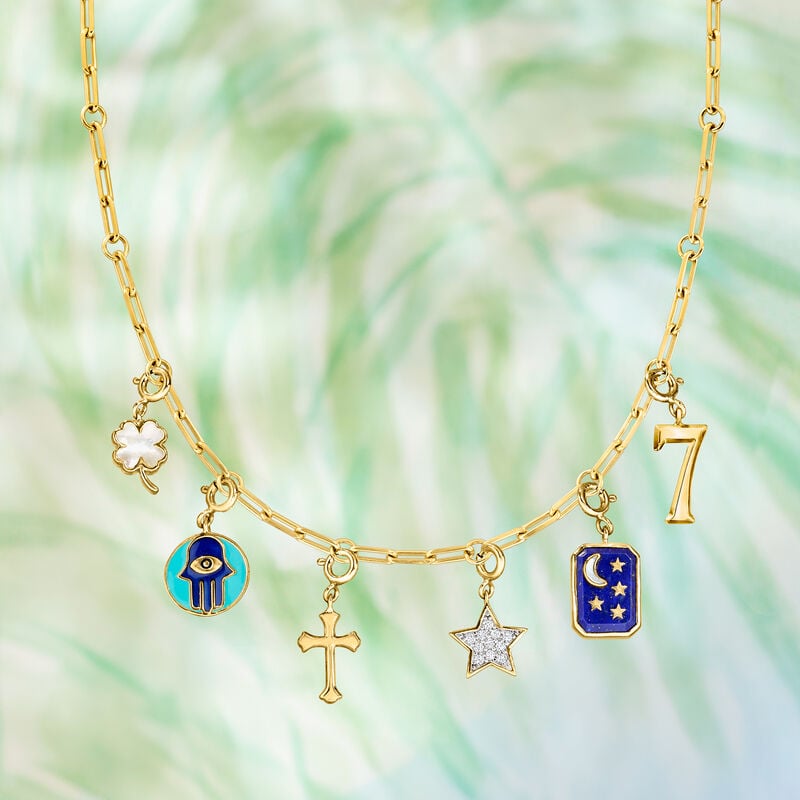 Lapis and Mother-of-Pearl Moon and Stars Charm in 18kt Gold Over Sterling  image number 4