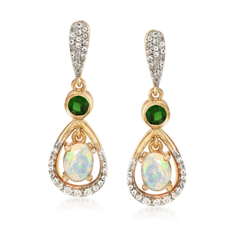 7x5mm Opal and .52 ct. t.w. Multi-Stone Earrings in 18kt Yellow Gold Over Sterling Silver image number 0