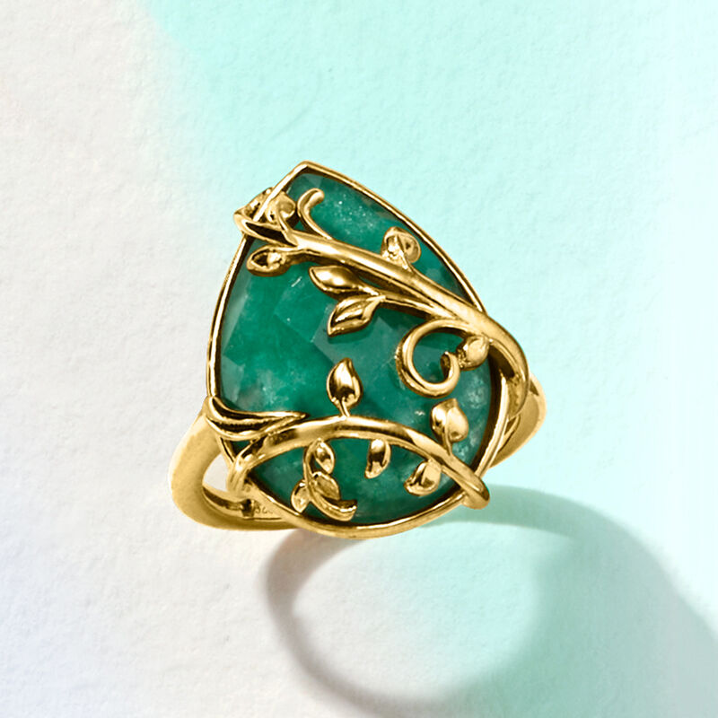 11.00 Carat Emerald Vine Ring in 18kt Gold Over Sterling image number 3