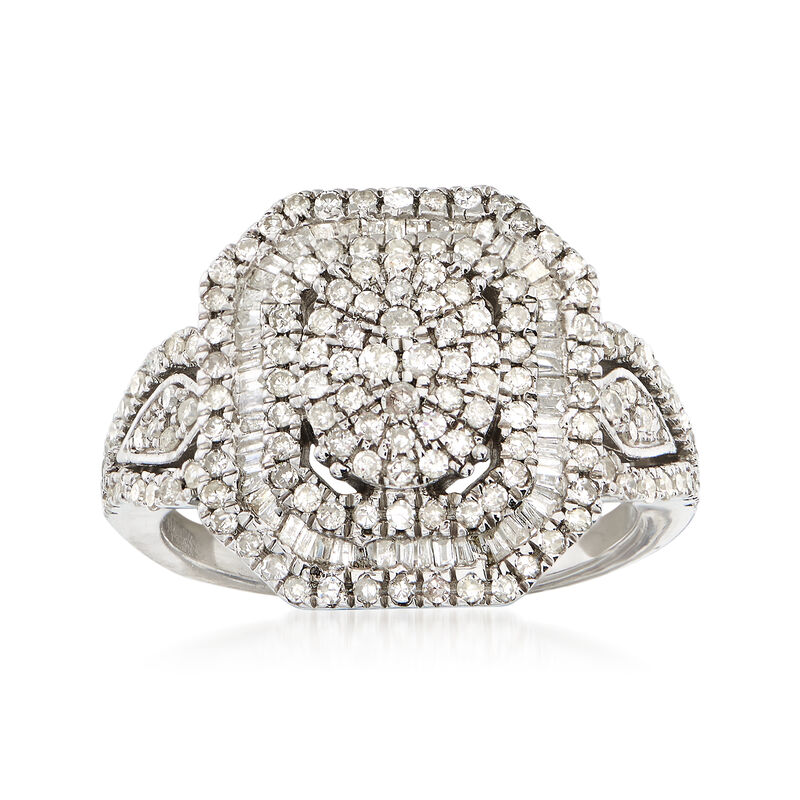 1.00 ct. t.w. Round and Baguette Diamond Multi-Level Ring in Sterling Silver image number 0