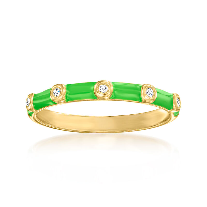 Diamond Green Enamel Ring in 18kt Gold Over Sterling image number 0
