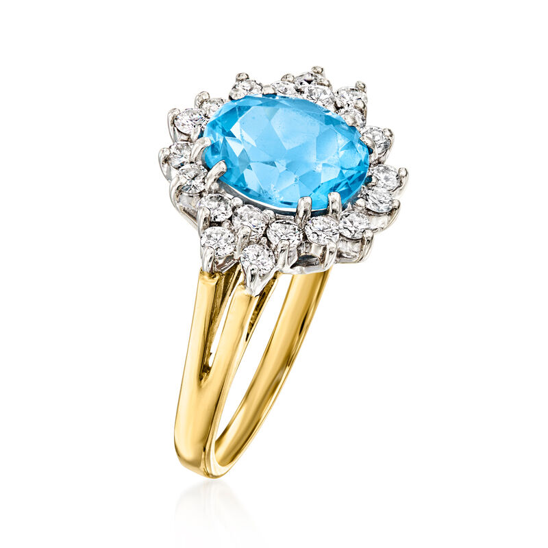 C. 1980 Vintage 4.00 Carat Swiss Blue Topaz and .90 ct. t.w. Diamond Ring in 14kt Yellow Gold. Size 8 image number 2