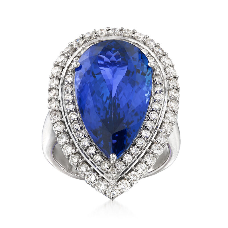 14.00 Carat Blue Tanzanite and 1.59 ct. t.w. Diamond Ring in 18kt White Gold image number 0
