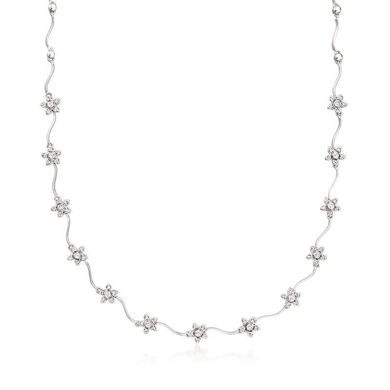 C. 1990 Vintage 1.55 ct. t.w. Diamond Flower Station Necklace in 14kt White Gold. 16" image number 0