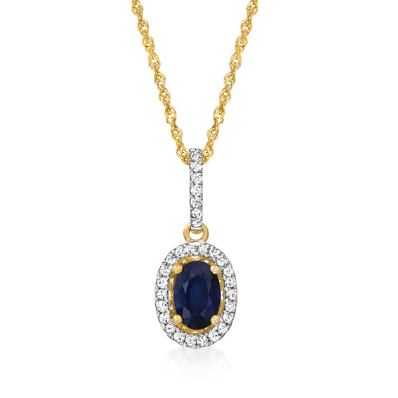 .60 Carat Sapphire and .12 ct. t.w. Diamond Pendant Necklace in 14kt Yellow Gold. 18&quot; image number 1