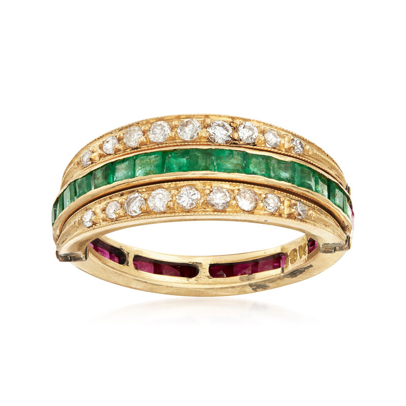 C. 1960 Vintage 2.45 ct. t.w. Ruby, Emerald and Diamond Reversible Ring in 18kt Yellow Gold image number 3