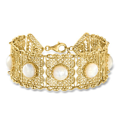 Mother-of-Pearl Filigree Panel Bracelet in 18kt Gold Over Sterling