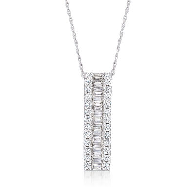1.00 ct. t.w. Round and Baguette Diamond Bar Pendant Necklace in 14kt White Gold