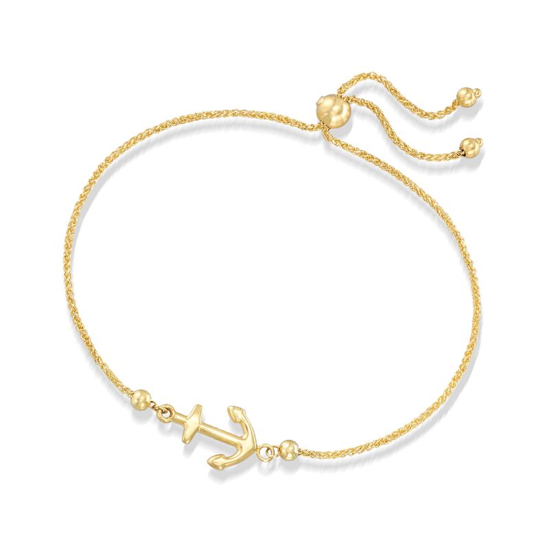 14kt Yellow Gold Nautical Anchor Bolo Bracelet image number 2