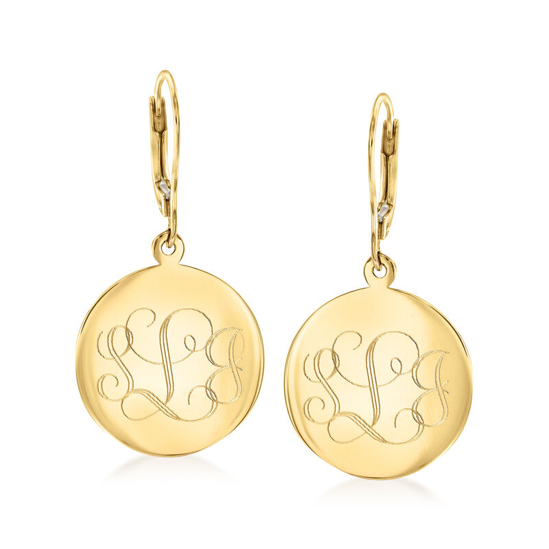Monogram - 14kt Yellow Gold Personalized Disc Drop Earrings image number 0