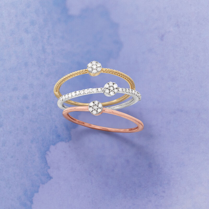 .20 ct. t.w. Diamond Jewelry Set: Three Cluster Rings in 14kt Tri-Colored Gold image number 4