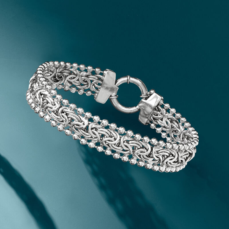 Sterling Silver Byzantine Beaded-Edge Bracelet image number 5