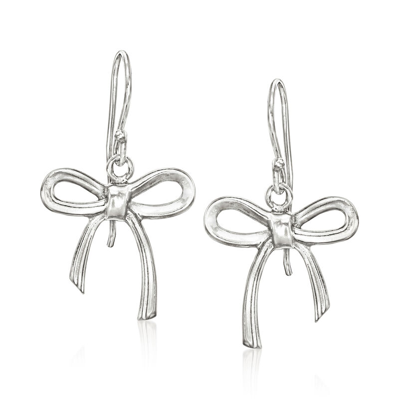 Italian Sterling Silver Bow Drop Earrings image number 0