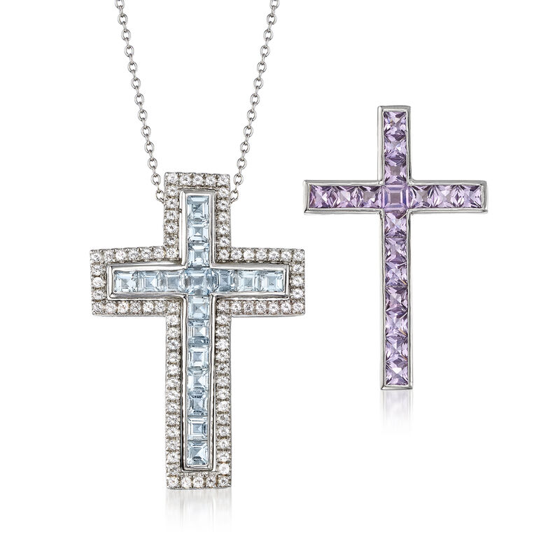 5.50 ct. t.w. Multi-Gem Interchangeable Cross Pendant Necklace Set in Sterling Silver image number 0