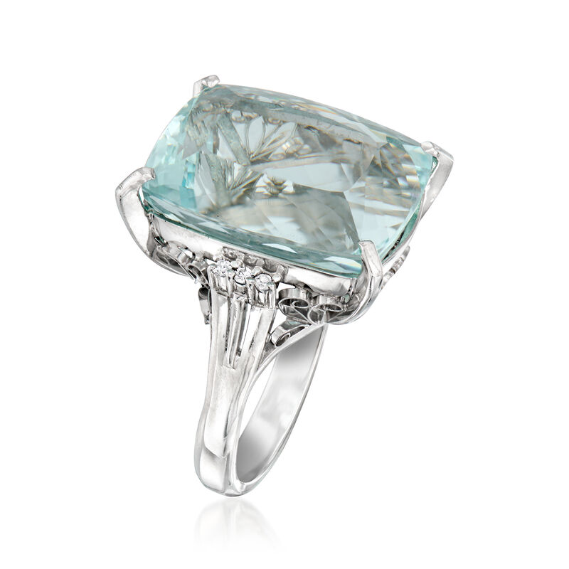 C. 2000 Vintage 26.38 Carat Aquamarine Cocktail Ring with Diamonds in Platinum. Size 7.5 image number 2