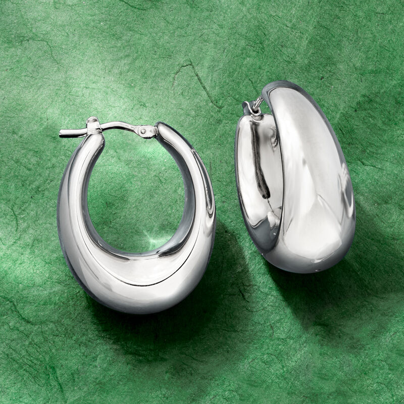 Italian Sterling Silver Graduated Hoop Earrings. 1 1/8&quot; image number 3