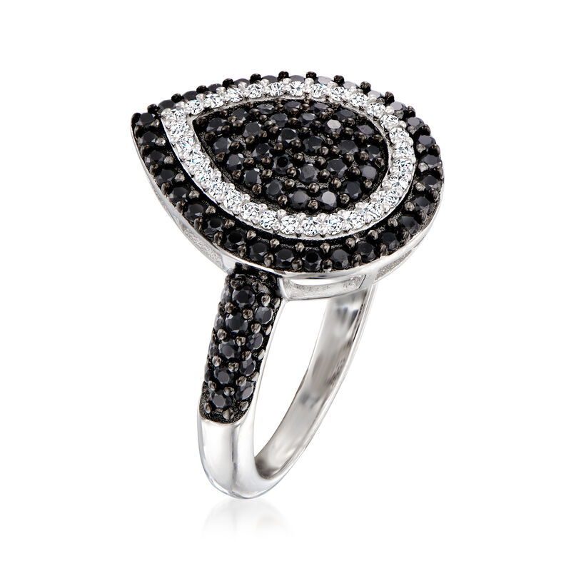 1.60 ct. t.w. Black Spinel and .60 ct. t.w. White Zircon Teardrop Ring in Sterling Silver image number 2