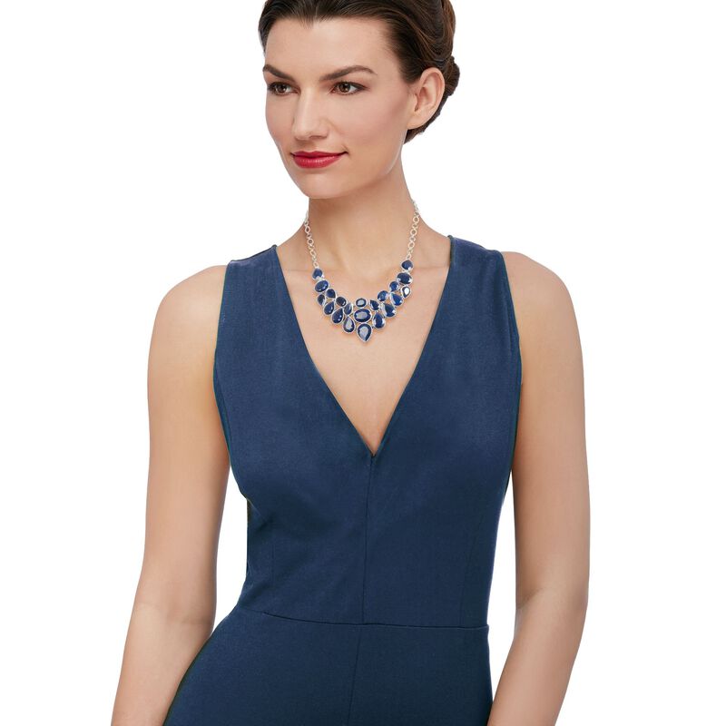 66.00 ct. t.w. Sapphire Bib Necklace in Sterling Silver image number 1