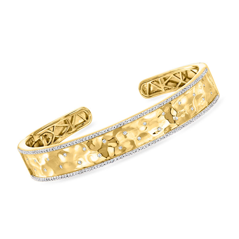 .75 ct. t.w. Scattered-Diamond Cuff Bracelet in 18kt Gold Over Sterling. 7&quot; image number 0