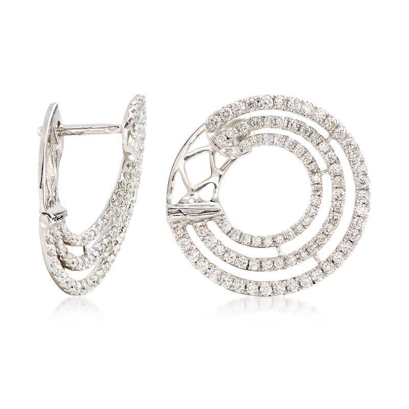 .96 ct. t.w. Diamond Multi-Circle Hoop Earrings in 18kt White Gold. 5/8&quot; image number 2