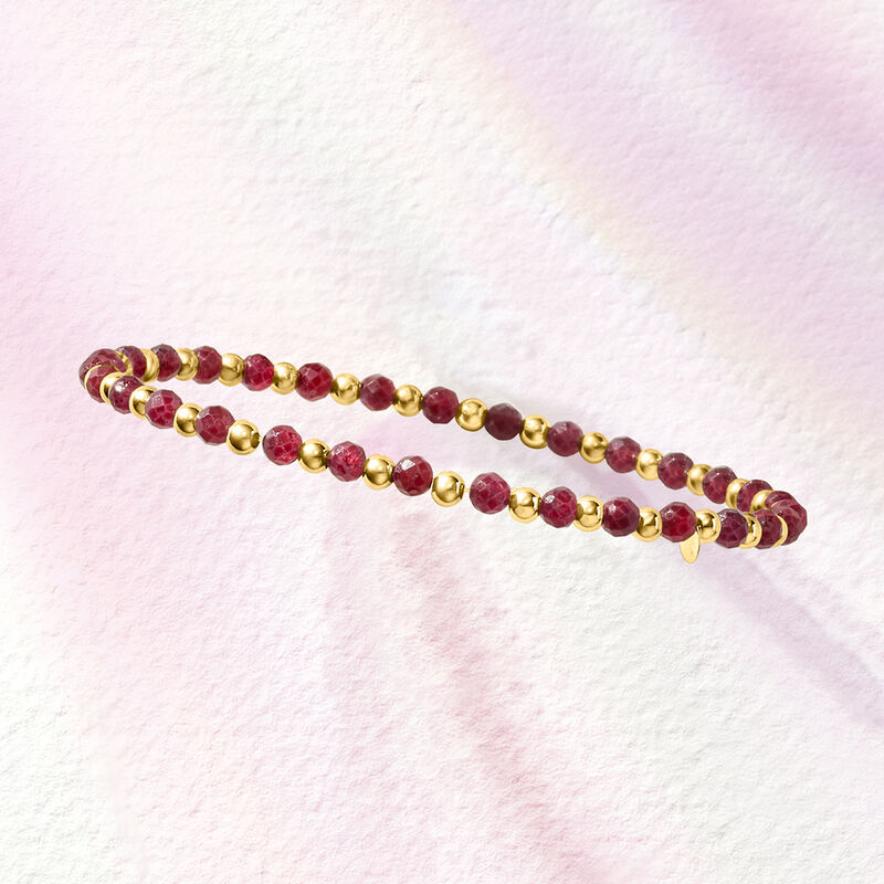 6.00 ct. t.w. Ruby and 10kt Yellow Gold Bead Stretch Bracelet image number 2