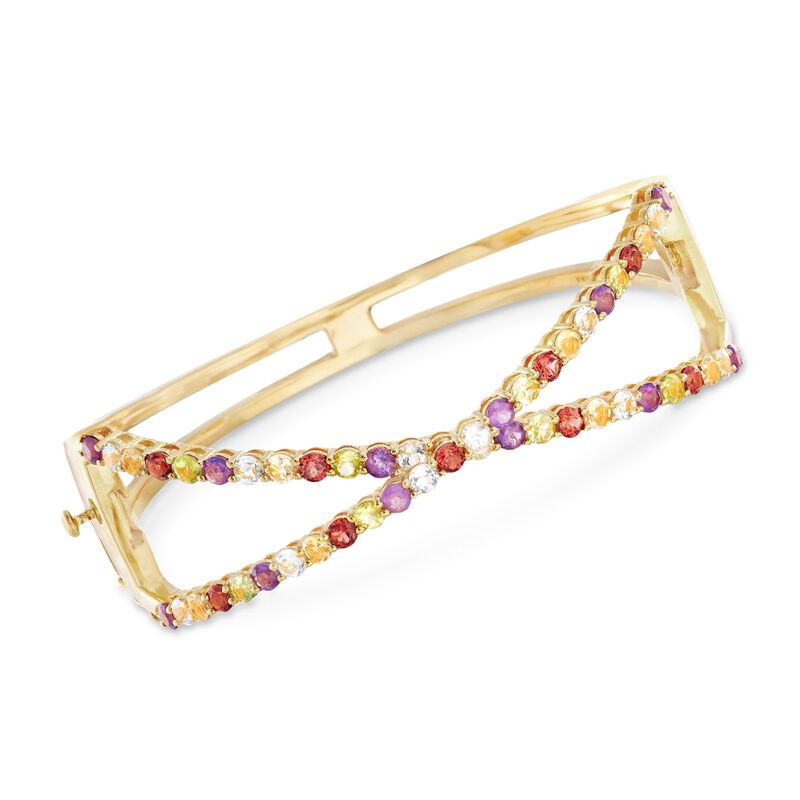 4.60 ct. t.w. Multi-Stone Open Crisscross Bangle Bracelet in 18kt Gold Over Sterling image number 0