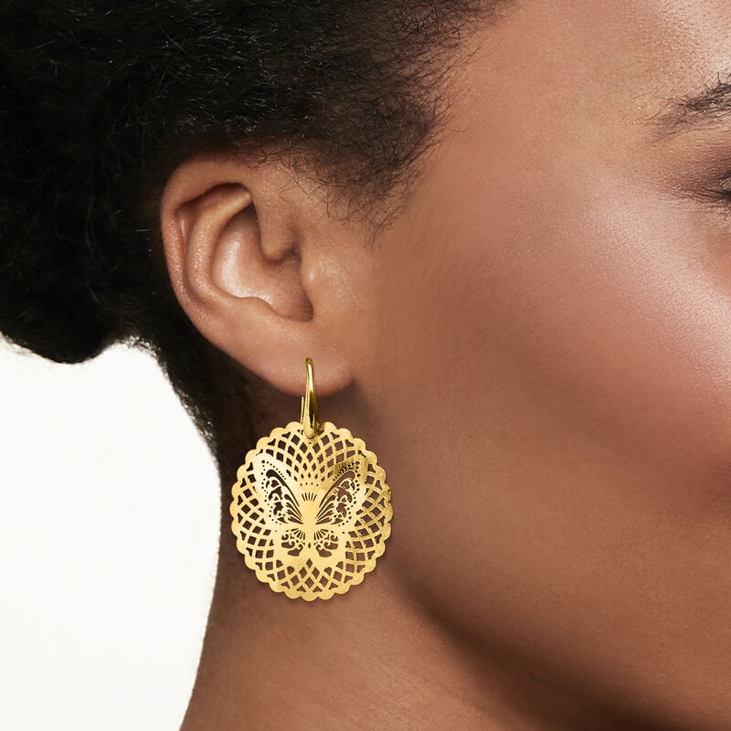 Italian 18kt Gold Over Sterling Filigree Butterfly Drop Earrings image number 1