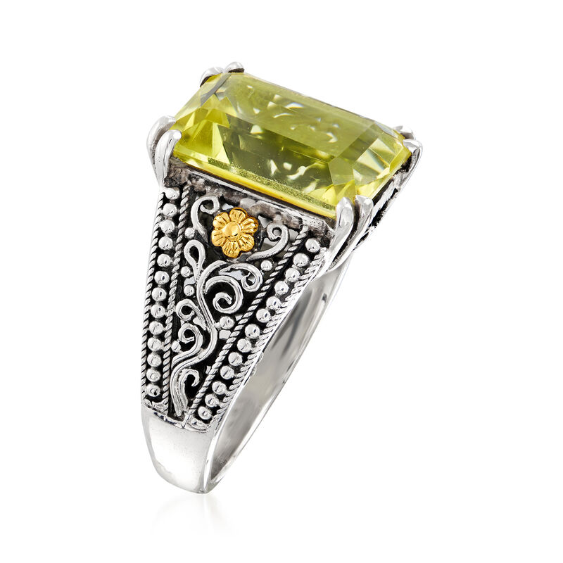 6.50 Carat Lemon Quartz Scroll Ring in Sterling Silver with 18kt Yellow Gold image number 2