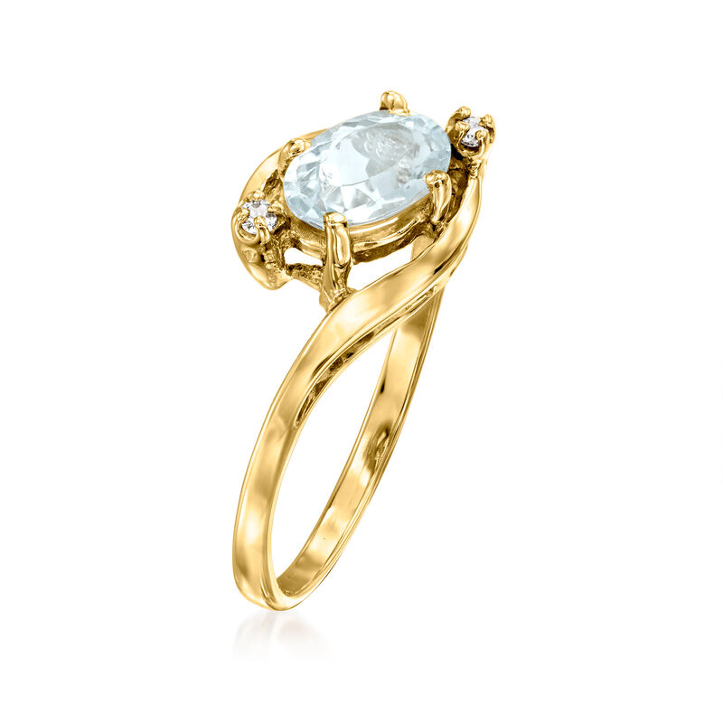 C. 1990 Vintage .75 Carat Aquamarine Ring with Diamond Accents in 14kt Yellow Gold image number 2