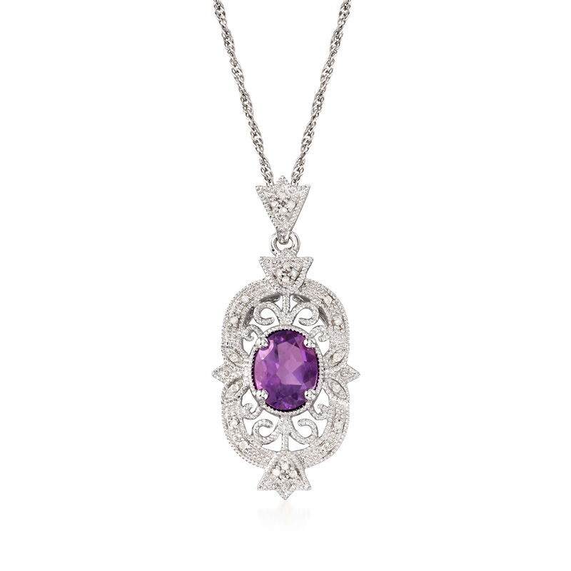 1.60 Carat Amethyst and .12 ct. t.w. Diamond Filigree Pendant Necklace in Sterling Silver image number 0