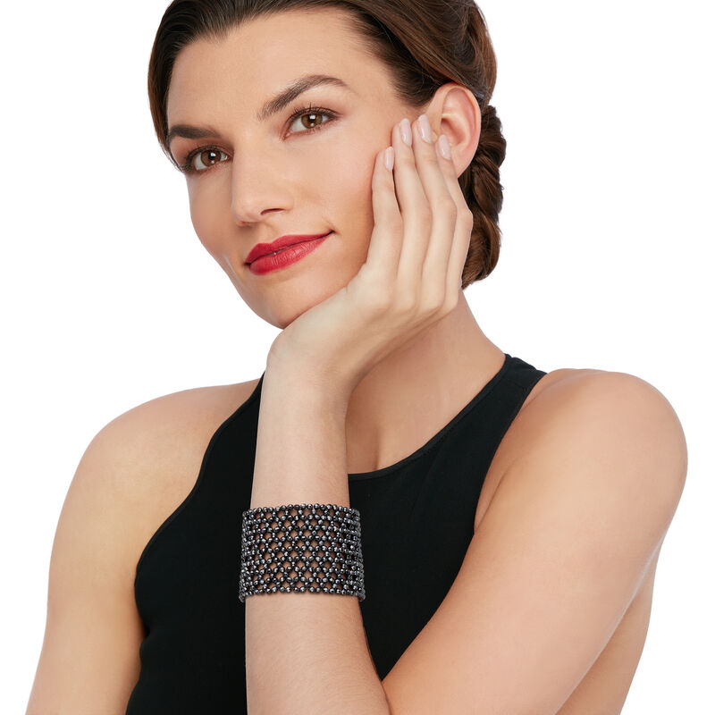 Hematite Bead Wide Stretch Bracelet image number 1