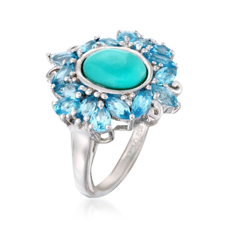 Turquoise Ring with 3.20 ct. t.w. Blue Topaz and White Topaz Accents in Sterling Silver image number 2
