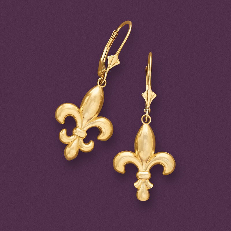 Italian 14kt Yellow Gold Fleur-De-Lis Drop Earrings image number 2