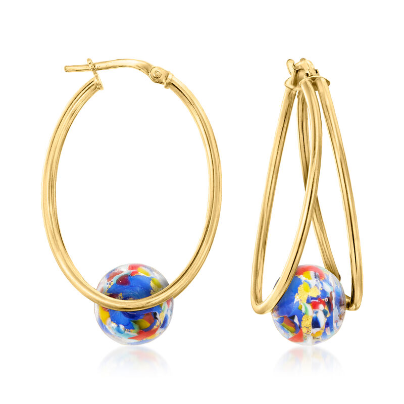 Italian Multicolored Murano Glass Double-Hoop Earrings in 18kt Gold Over Sterling. 1 1/2&quot; image number 0